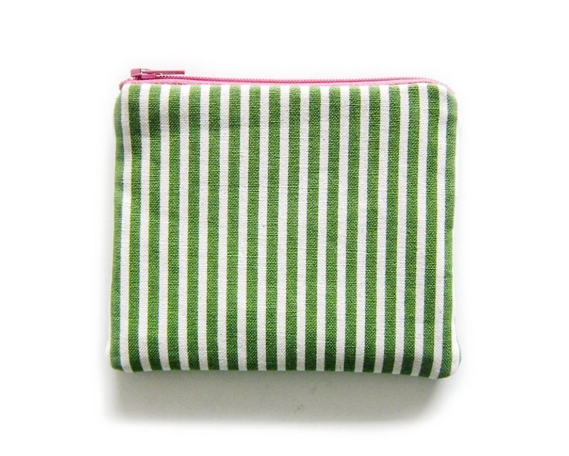 拉链包/零钱包/手机套 双面草绿 水玉点点 条纹 - 零钱包 - 其他材质 绿色