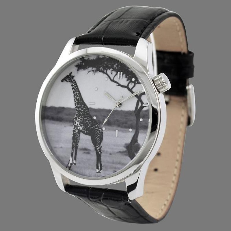 长颈鹿手表(黑白草原) - 女表 - 其他金属 