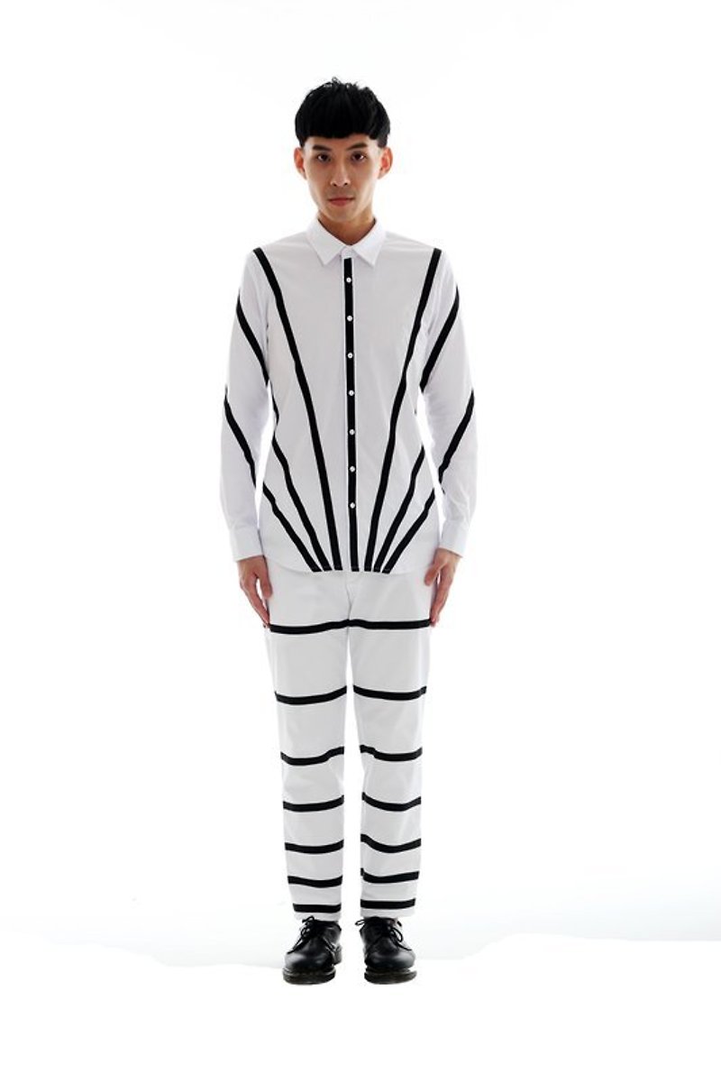 Sevenfold 2013 A/W Radial line shirt 放射线条衬衫 - 男装衬衫 - 棉．麻 白色