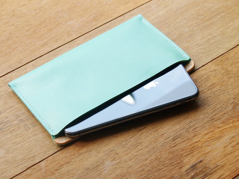 iPhone 11/12 Pro Max 真皮手机壳套/存折套 (定制刻印) Tiffany - 手机壳/手机套 - 真皮 绿色