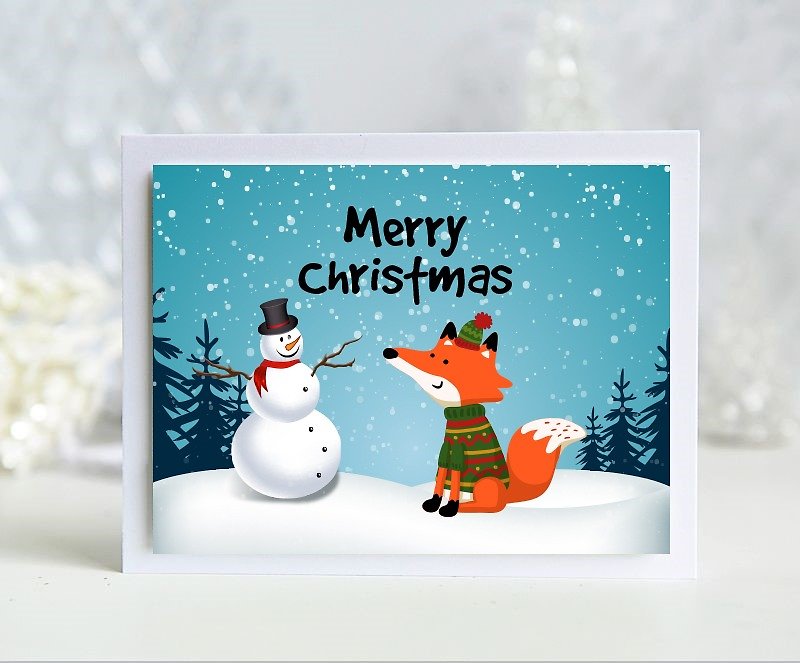 3张Merry Christmas圣诞节套卡/圣诞快乐雪人与狐狸/纯手工英文卡片 - 卡片/明信片 - 纸 多色