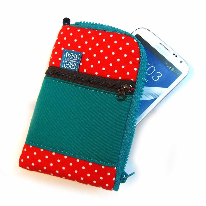 WaWu 拉链手机包 plus款 (红色点点) - 其他 - 棉．麻 红色