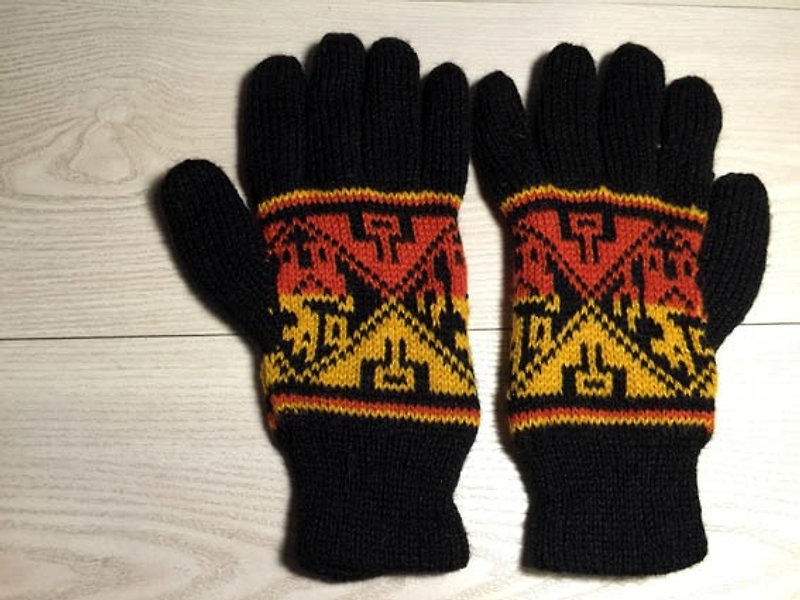 加厚加大超保暖长袖手指羊驼手套-黒橘 - 手套 - 其他材质 黑色