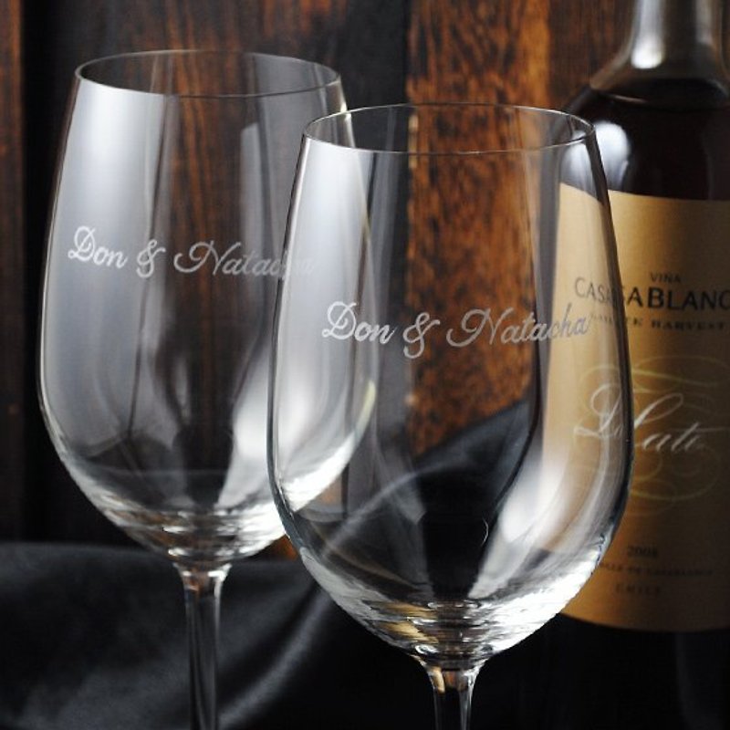 (一对价)425cc【MSA GLASS ENGRAVING】(切口薄边)结婚红酒对杯组 玻璃雕刻 刻字结婚礼物 客制化 - 酒杯/酒器 - 玻璃 