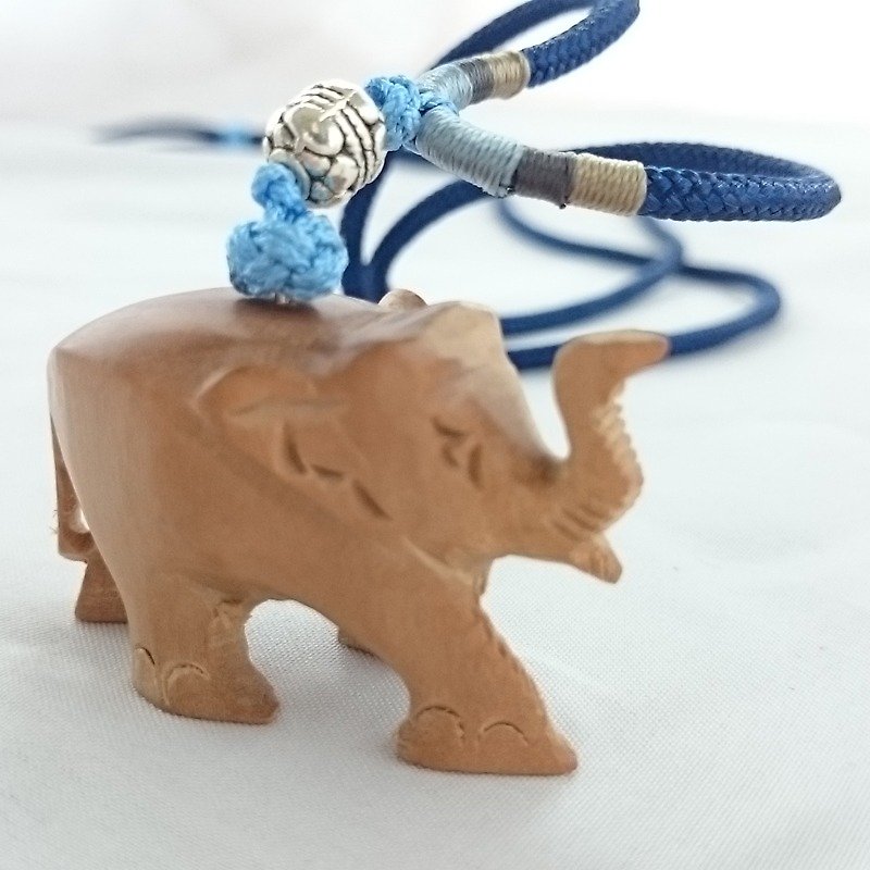 ㊣印度老山檀香《 大象项链 》蓝色绳款 - 项链 - 木头 蓝色