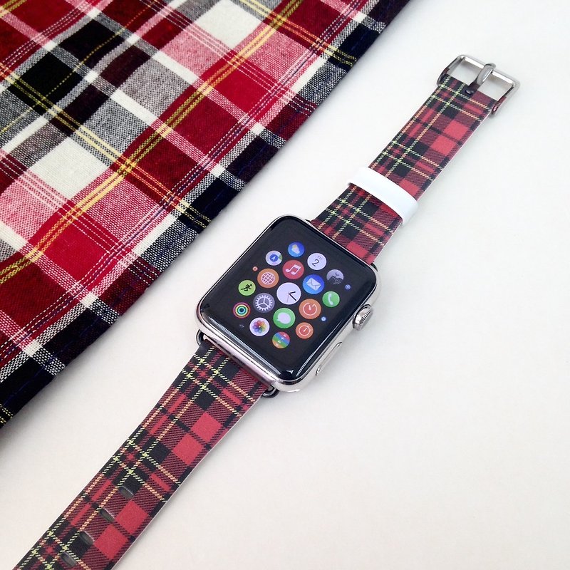 Apple Watch Series 1 - 5 红色格子皮表带 38 40 42 44 mm  59 - 表带 - 真皮 红色
