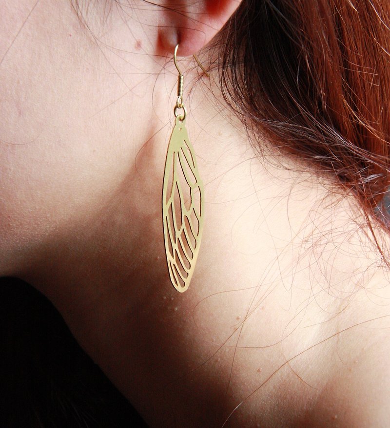 蜻蜓翅耳环 - 耳环/耳夹 - 其他金属 金色