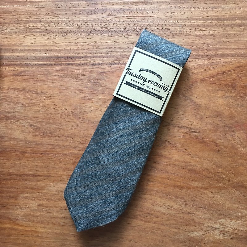 Necktie Dark Grey and brown stripe - 领带/领带夹 - 棉．麻 灰色
