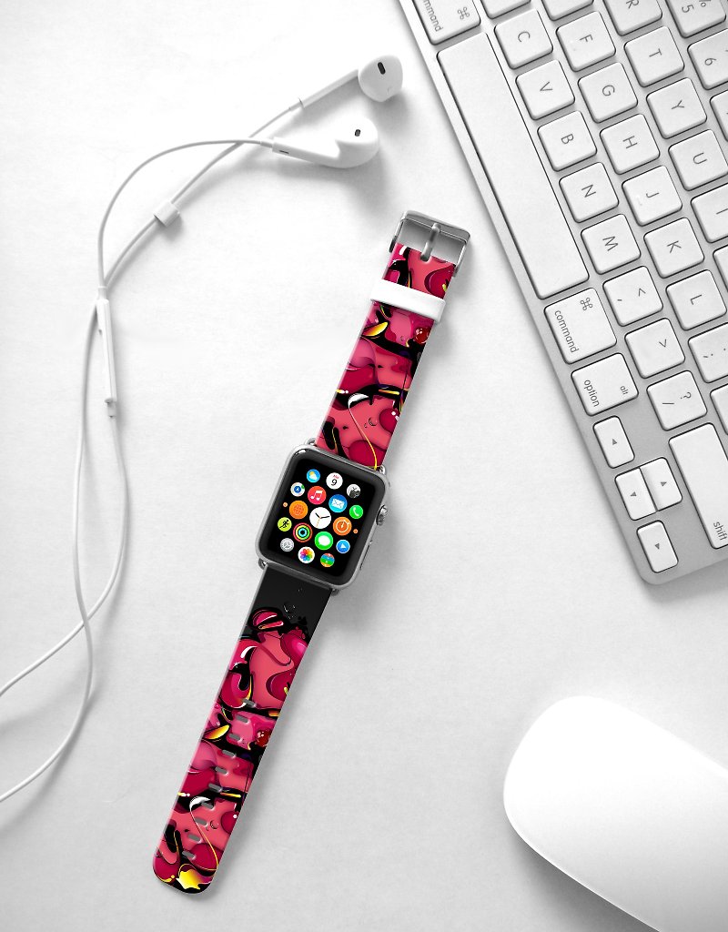 Apple Watch Series 1 , Series 2, Series 3  - Apple Watch 真皮手表带，适用于Apple Watch 及 Apple Watch Sport - Freshion 香港原创设计师品牌 - 色彩涂鸦图案 - 表带 - 真皮 