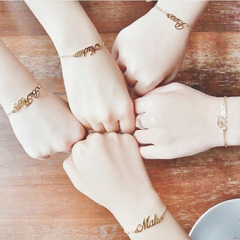 Personalized Name bracelet, Customized Birthday Gift for her, Gold Plated Brass - 手链/手环 - 铜/黄铜 金色