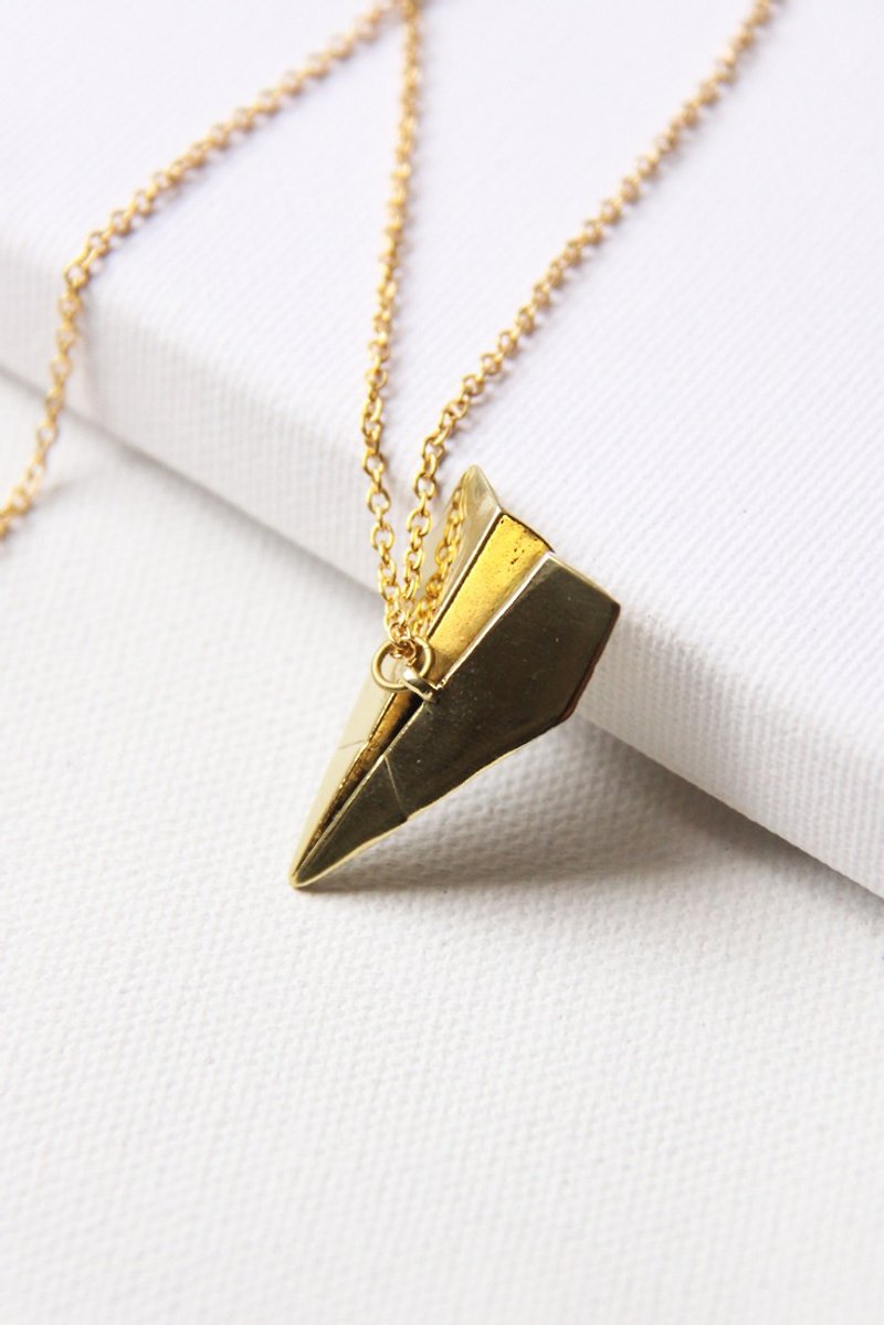 Folded paper airplane pendant necklace by linen. - 项链 - 其他金属 