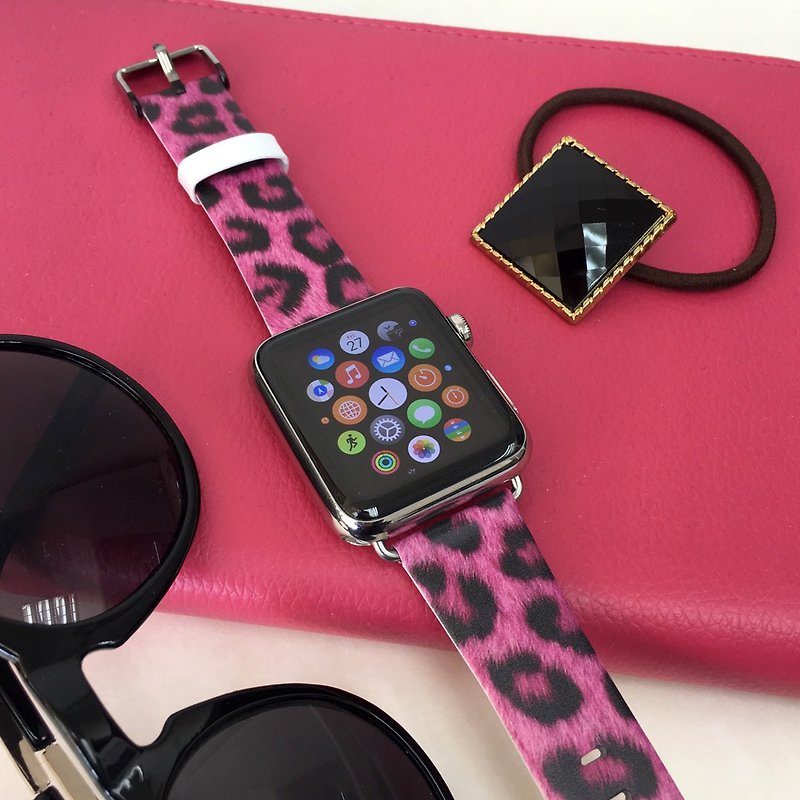 Apple Watch Series 1 - 5 粉红色豹纹手表带 38 40 42 44 mm - 表带 - 真皮 粉红色