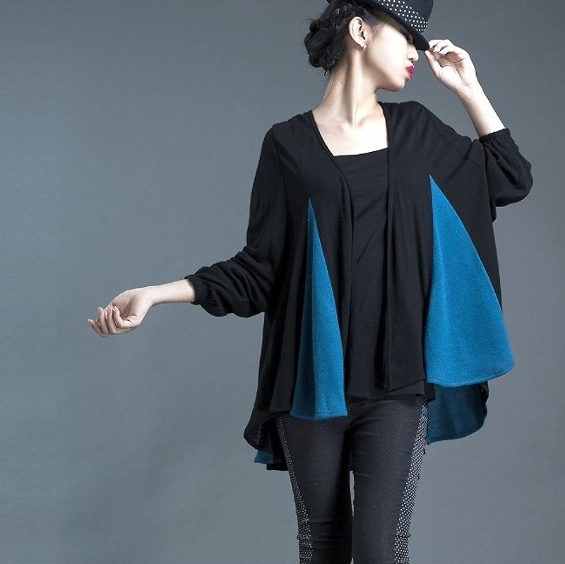 【Knitting coat】立体折片外罩_ 黑+蓝 - 女装针织衫/毛衣 - 其他材质 蓝色