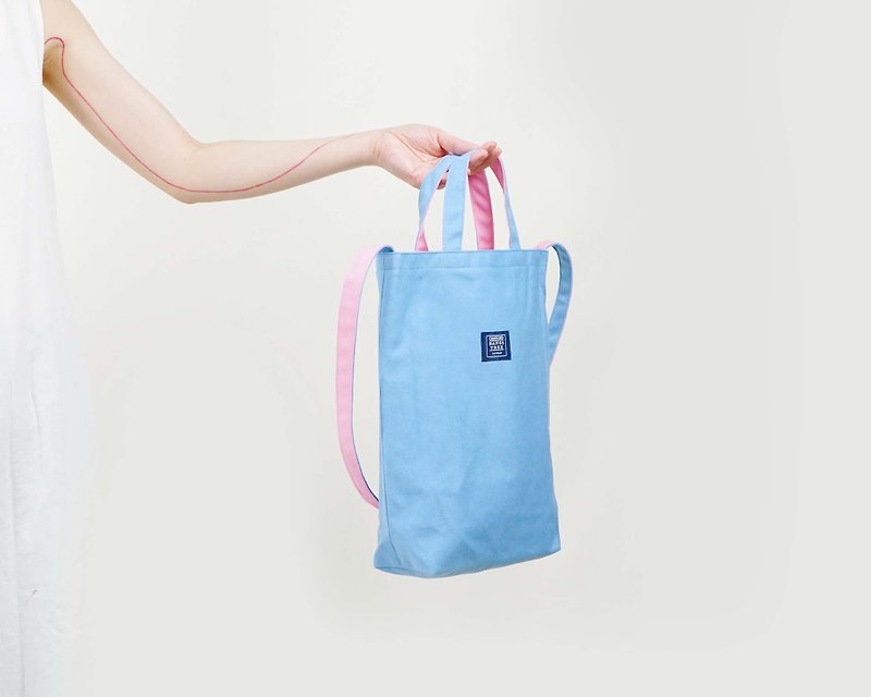 双色帆布三用袋 _ 水蓝+粉红 - 侧背包/斜挎包 - 其他材质 蓝色