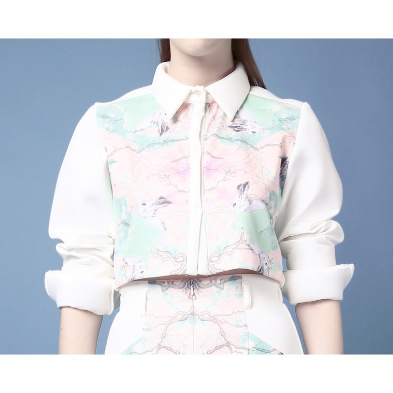 香港设计师品牌Blind by JW 印花短恤衫－白兔（Rabbit） - 女装上衣 - 其他材质 多色