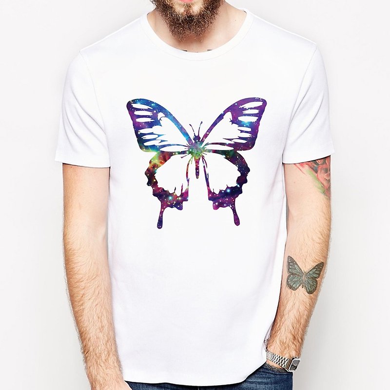 Cosmic Butterfly短袖T恤-白色 蝴蝶 银河系 昆虫 自然 动物 环保 文青 艺术 设计 时髦 时尚 简单 简约 - 男装上衣/T 恤 - 其他材质 白色