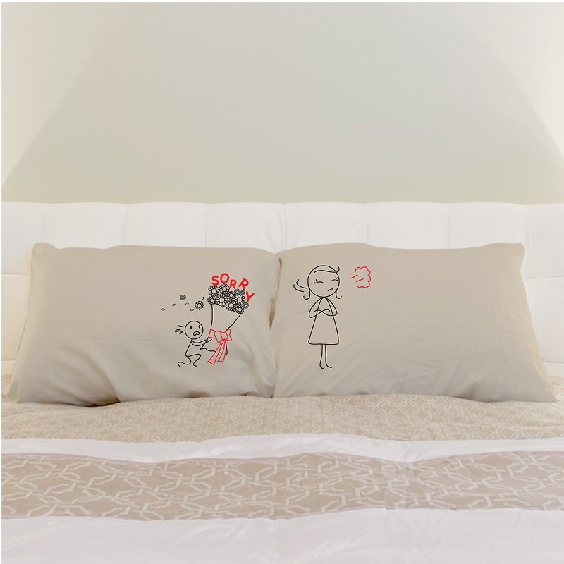 "Sorry Flower -Please Forgive Me" Boy Meets Girl couple pillowcases by Human Touch - 枕头/抱枕 - 其他材质 卡其色