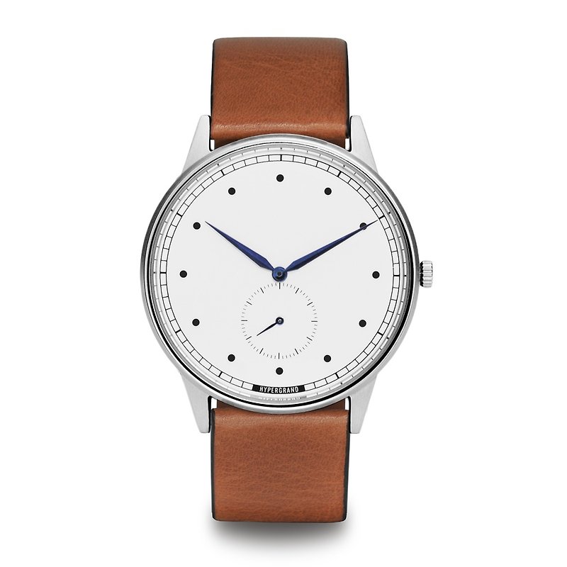 HYPERGRAND - 小秒针系列 - 银白表盘蜜糖皮革手表 - 男表/中性表 - 真皮 咖啡色
