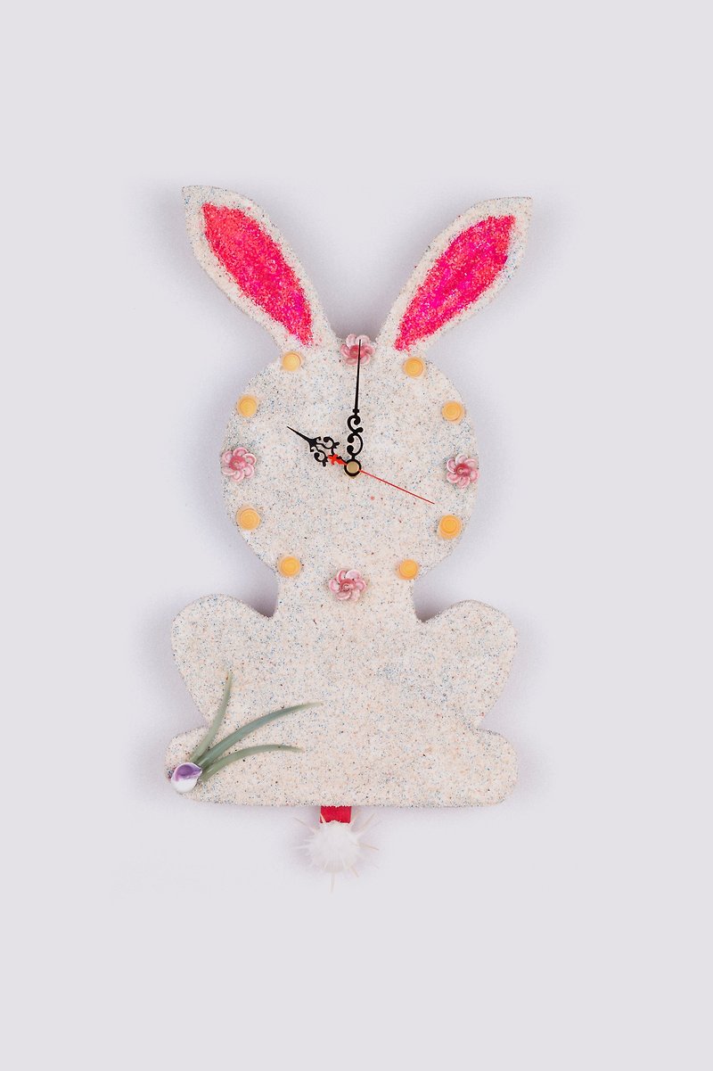 小白兔造型贝壳沙时钟 - 时钟/闹钟 - 木头 白色