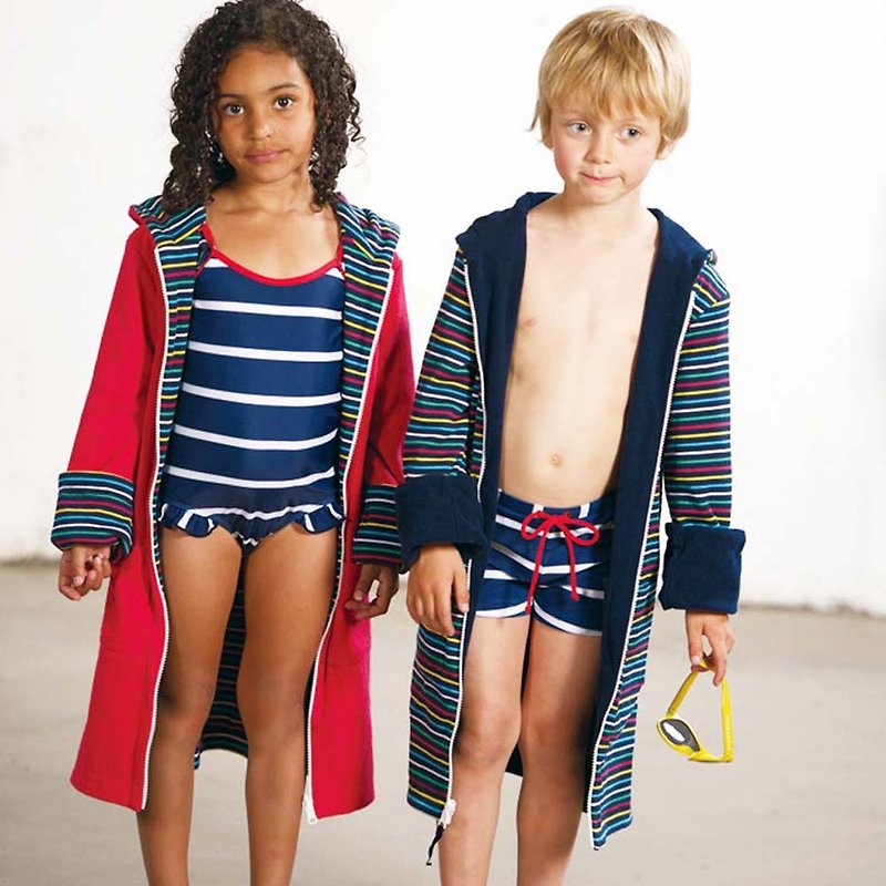 北欧童装瑞典有机棉儿童海滩巾游泳浴袍浴巾1岁至3岁 双面穿 - 泳衣/游泳用品 - 棉．麻 蓝色