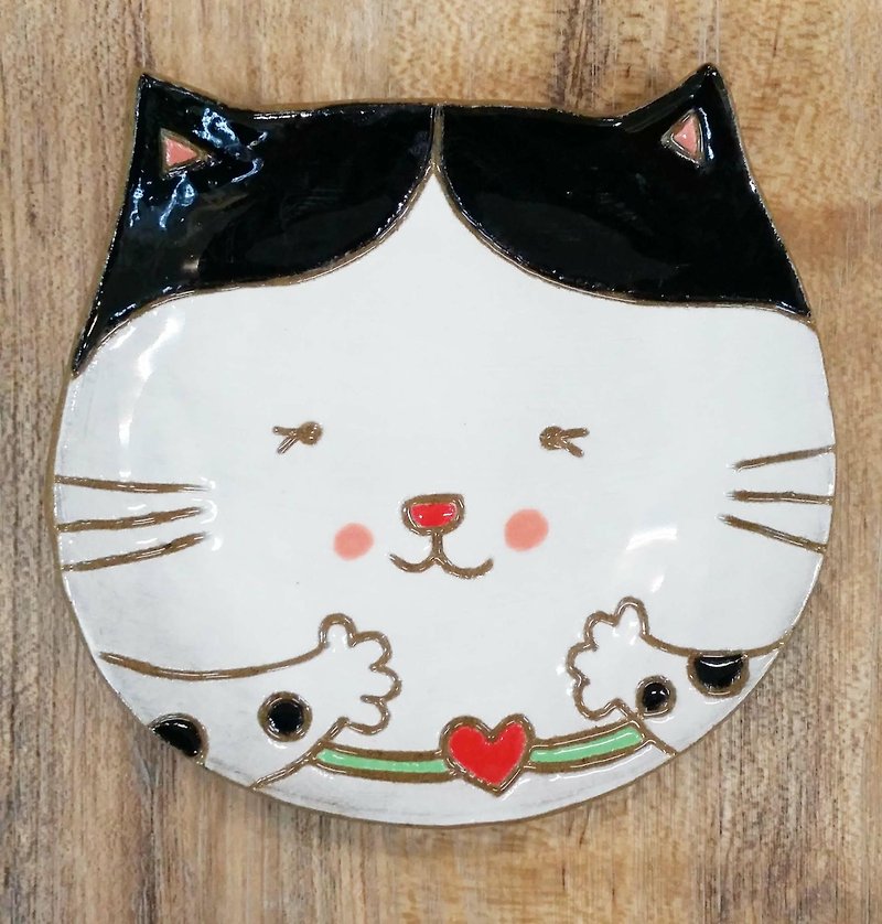 【造型盘】黑白猫 - 浅碟/小碟子 - 陶 