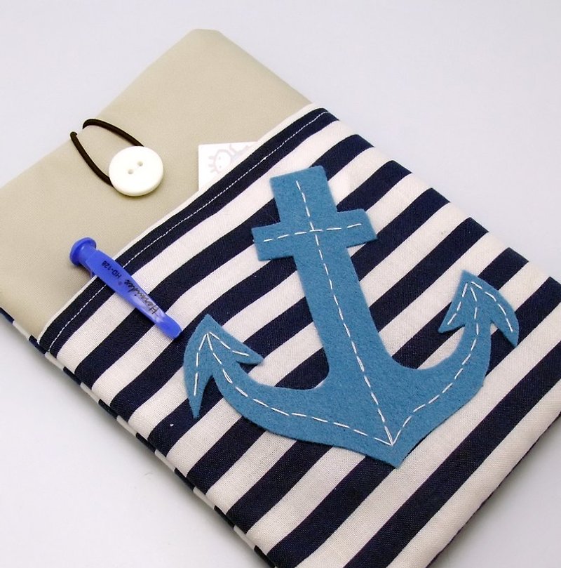 iPad Mini Cover/Case自家制平板电脑袋，布套 ，布包 (可量身订制) - 船锚 - 平板/电脑保护壳 - 棉．麻 蓝色