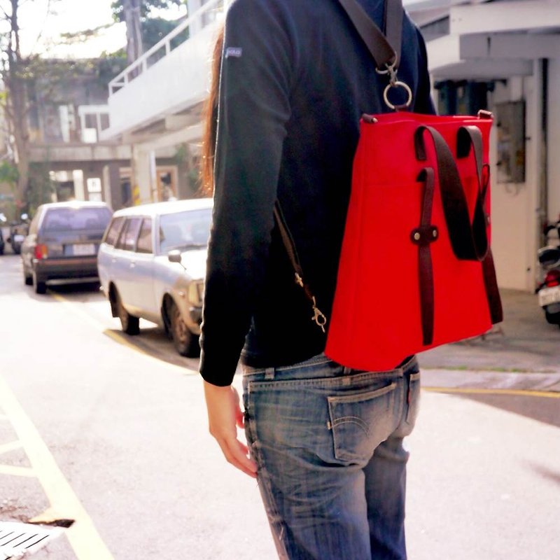 WaWu 微背包 (可可番茄) / 斜侧后背包, 手工包, 台湾帆布包 - 侧背包/斜挎包 - 棉．麻 红色