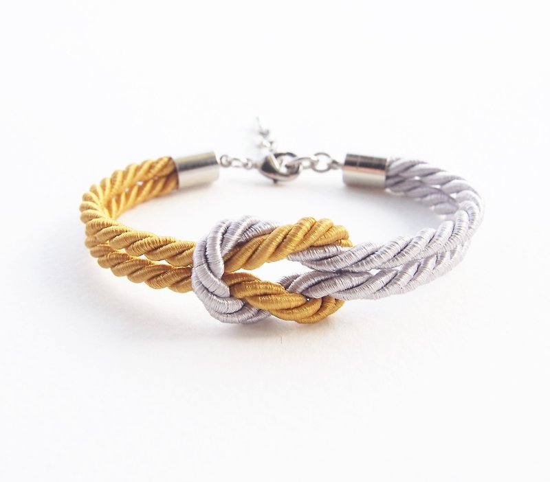 Pumpkin yellow / light gray knot rope bracelet. - 手链/手环 - 其他材质 灰色