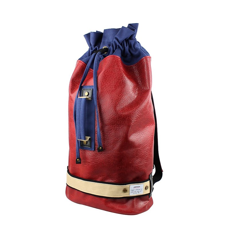AMINAH-亮丽酒红个性拳击包(大)【am-0222】 - 束口袋双肩包 - 人造皮革 红色
