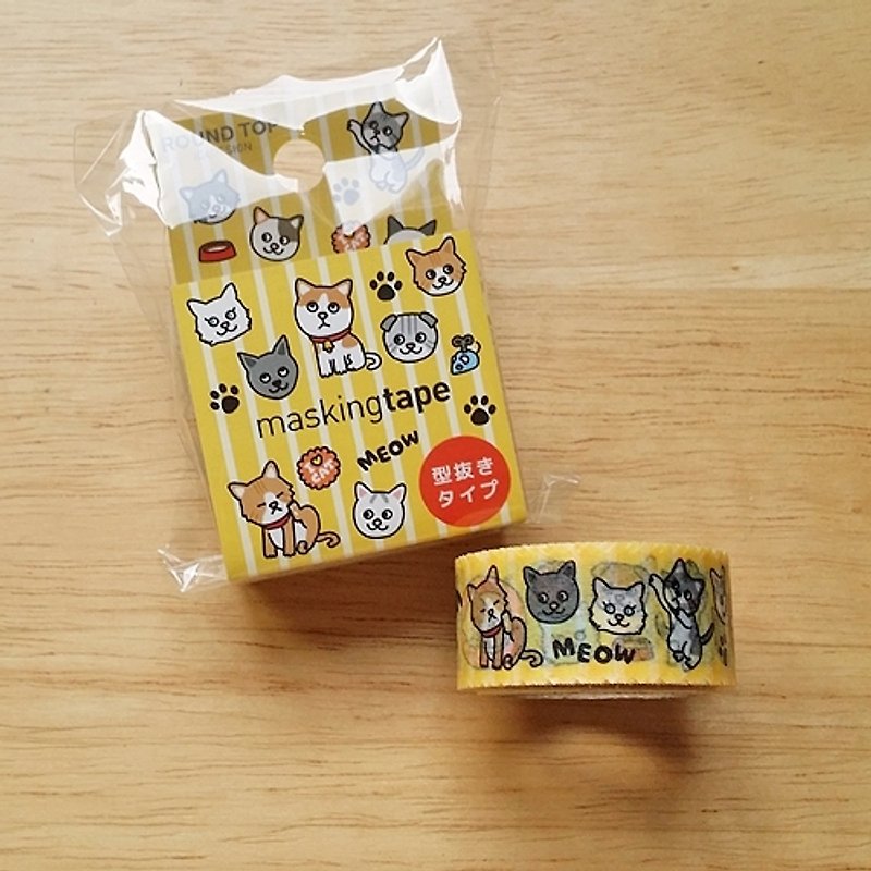ROUND TOP 花边和纸胶带 第二弹【喵喵猫咪 (RT-MK-024)】 - 纸胶带 - 纸 黄色