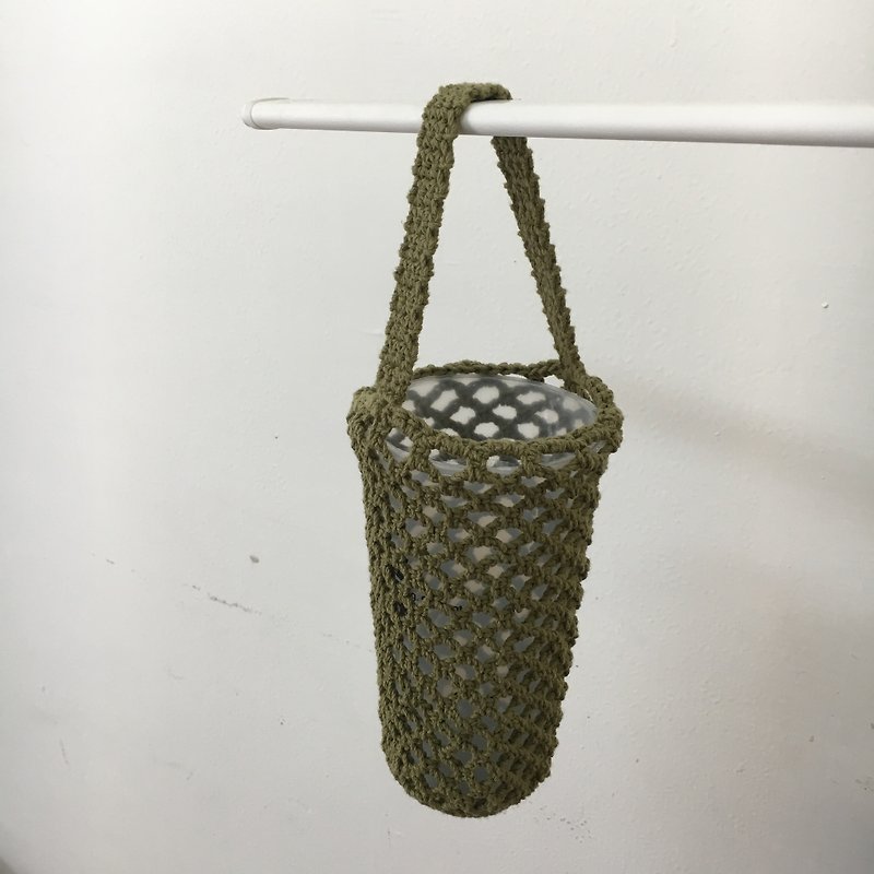 瓶装编织网袋・军绿 - 手提包/手提袋 - 棉．麻 绿色