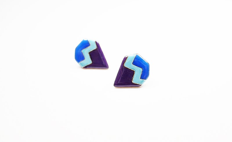 复古菱形纹掐丝珐琅耳环(蓝紫色) - 耳环/耳夹 - 其他金属 紫色