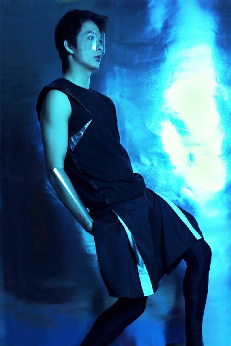 台湾 设计师品牌 男装 前卫 时尚 流行 设计 素面 黑色 莱卡 内搭裤 - 男士长裤 - 其他材质 黑色