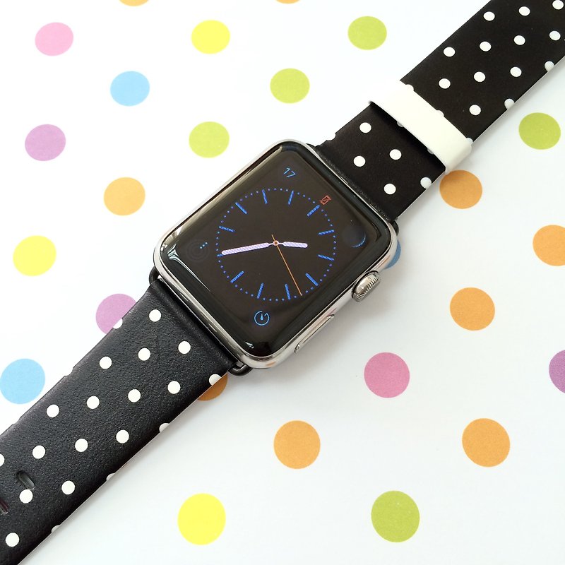 Apple Watch Series 1 , Series 2, Series 3 - Apple Watch 真皮手表带，适用于Apple Watch 及 Apple Watch Sport - Freshion 香港原创设计师品牌 - 黑色波点图案 - 表带 - 真皮 