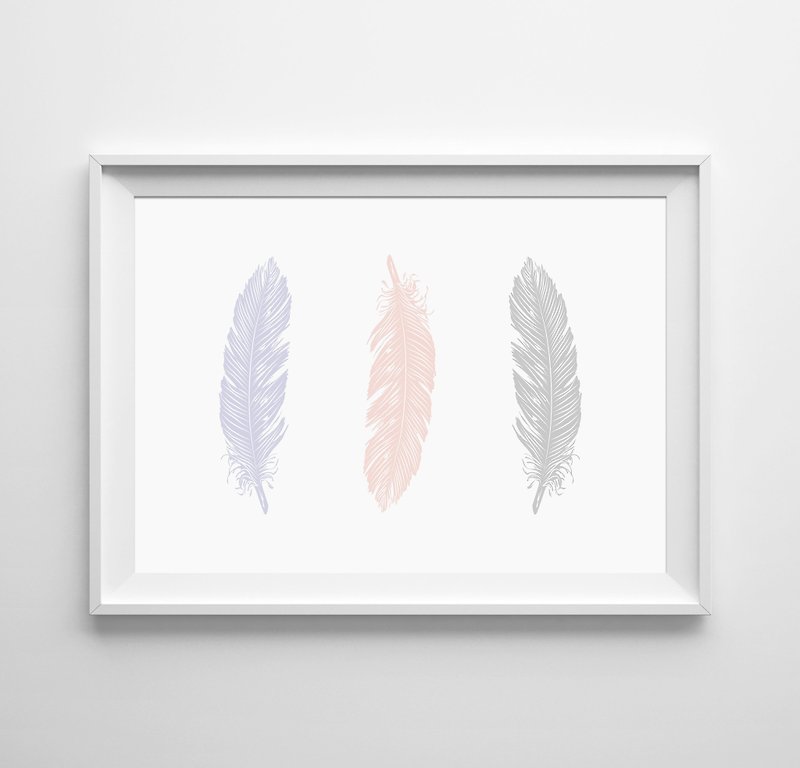 feathers(蓝红)  可定制化 挂画 海报 - 墙贴/壁贴 - 纸 