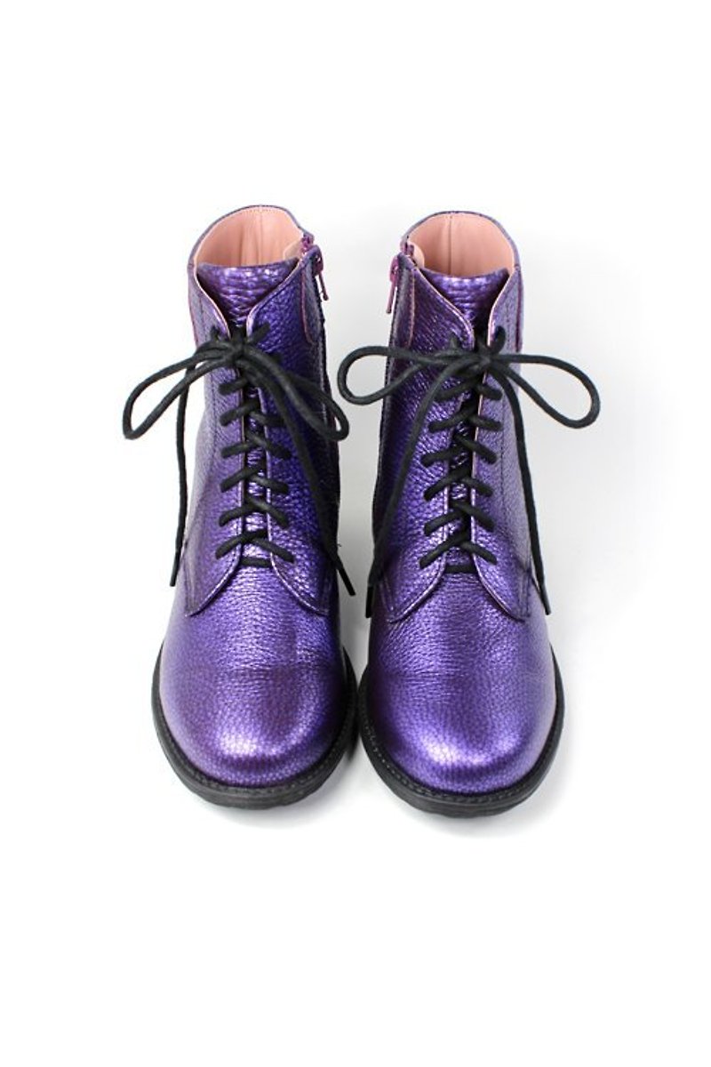 简约个性真皮紫色短靴 - 女款休闲鞋 - 真皮 紫色