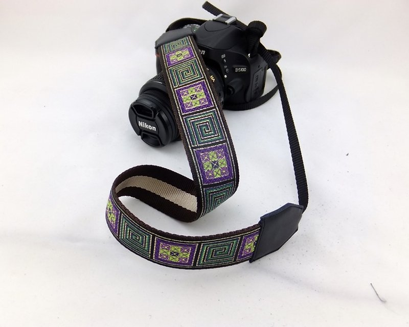 相机背带 个性定制 可印字 真皮拼接 刺绣花纹  民族风034 - 相机背带/脚架 - 真皮 紫色