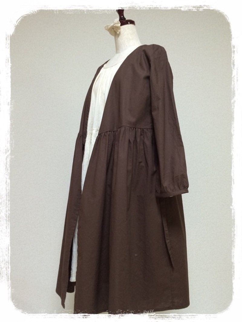 リボン結びのカシュクールワンピース：ダークブラウン - 女装休闲/机能外套 - 棉．麻 咖啡色