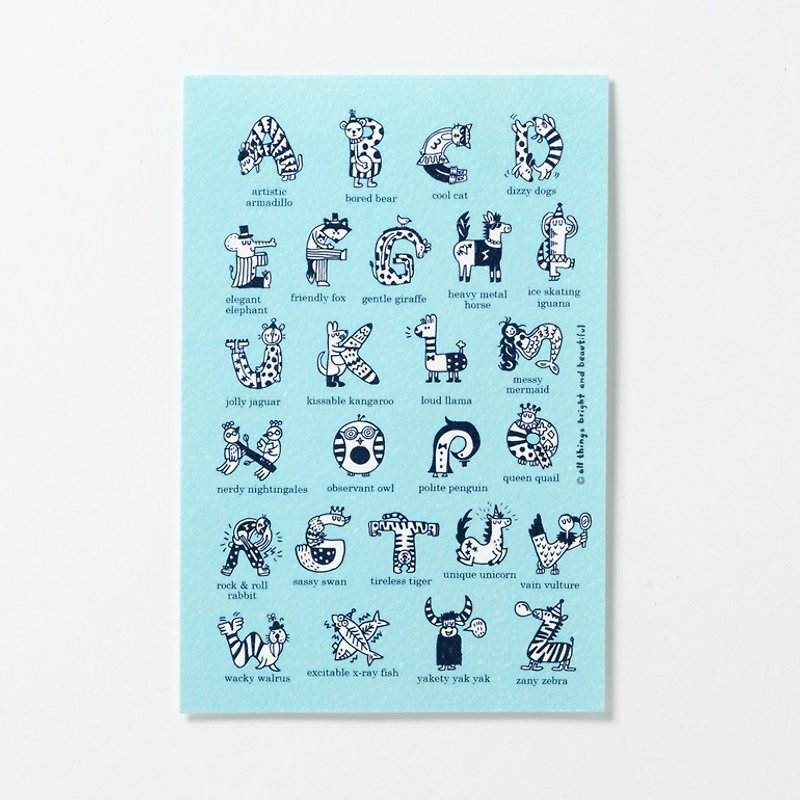 英文字母动物明信片 - 卡片/明信片 - 纸 蓝色