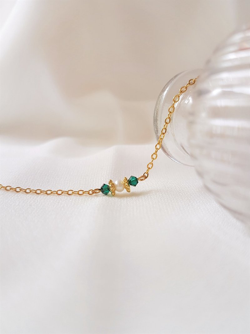 巴洛克 · 古典 祖母绿 水晶 珍珠 细手链 - 手链/手环 - 珍珠 绿色