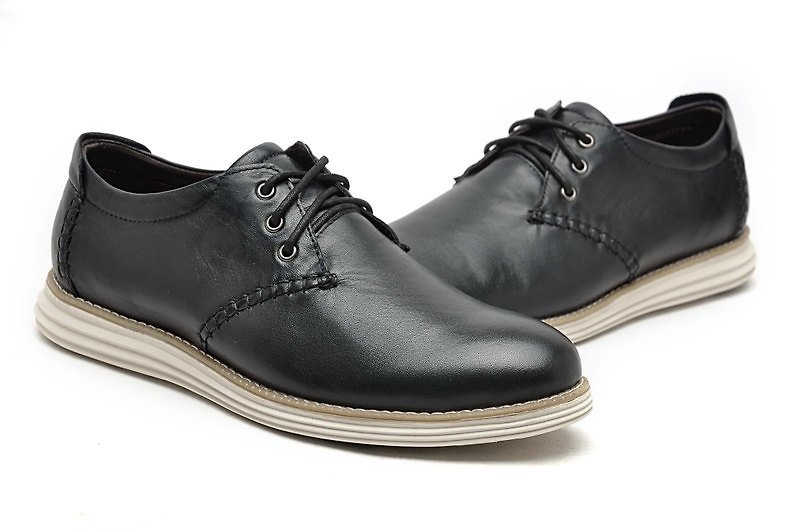 机能性轻量真皮减震舒适透气绅士鞋 OXFORDS 质感黑 - 男款休闲鞋 - 真皮 黑色