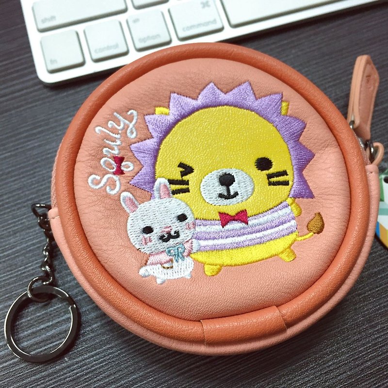 狮子 Cely 刺绣圆包 (E014SQB) - 零钱包 - 真皮 橘色