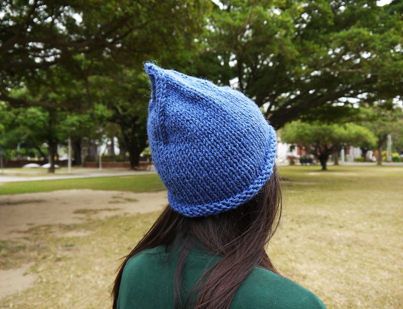 阿母100%的手作帽-猫头鹰精灵毛帽-经典蓝-新年/礼物 - 帽子 - 其他材质 蓝色