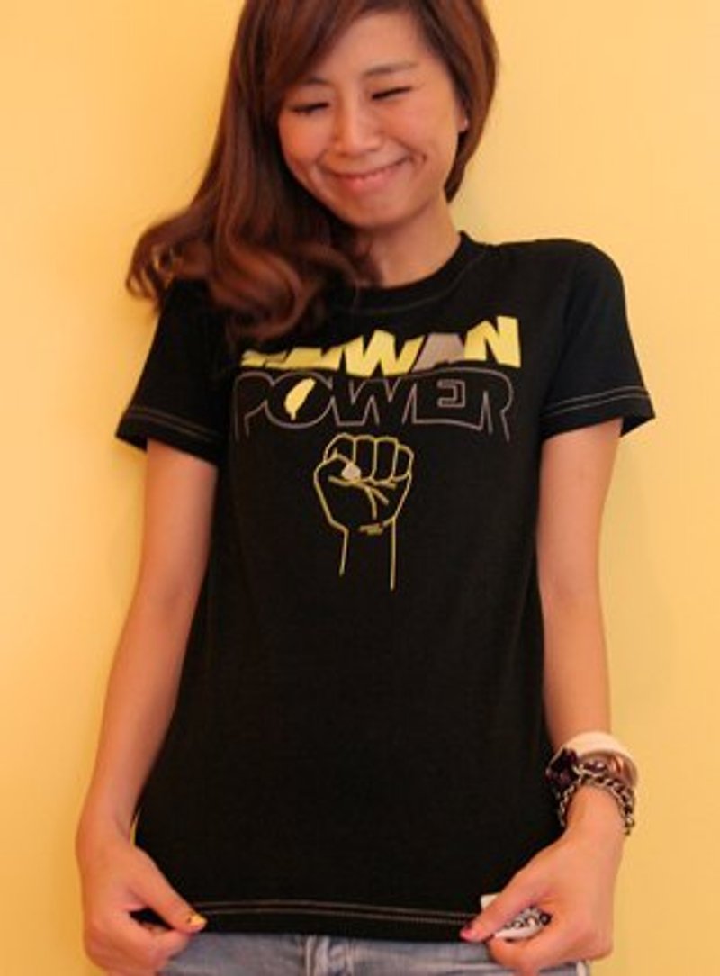 | TAIWAN POWER (芥末黄) | - 女装 T 恤 - 棉．麻 黑色