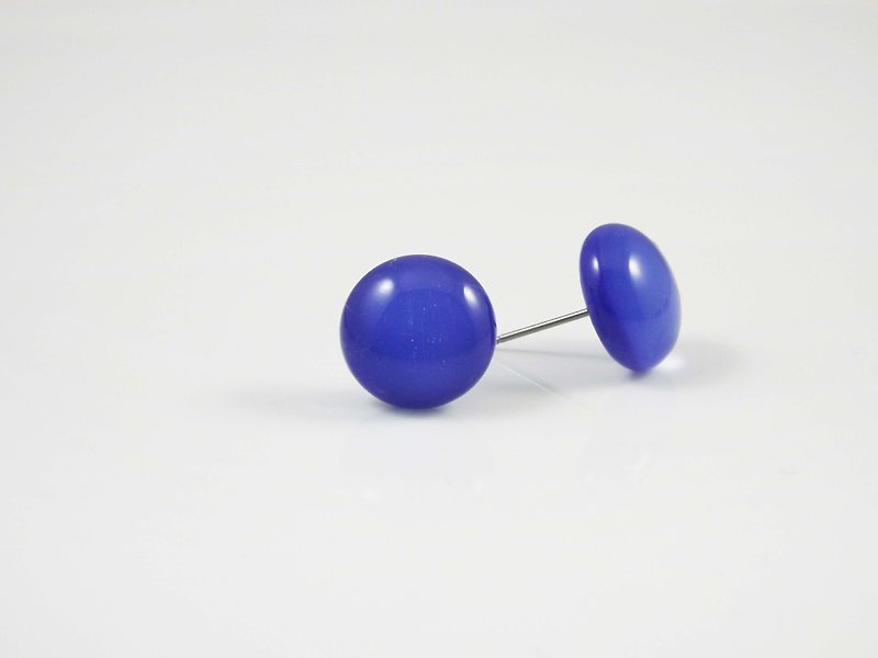 手工琉璃耳环-海水蓝 - 耳环/耳夹 - 玻璃 蓝色