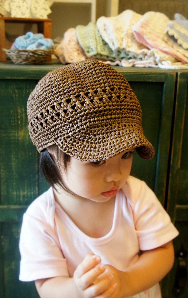 草线编织小朋友帅气马术帽（男孩、女孩都可以戴喔！）～ - 帽子 - 其他材质 咖啡色