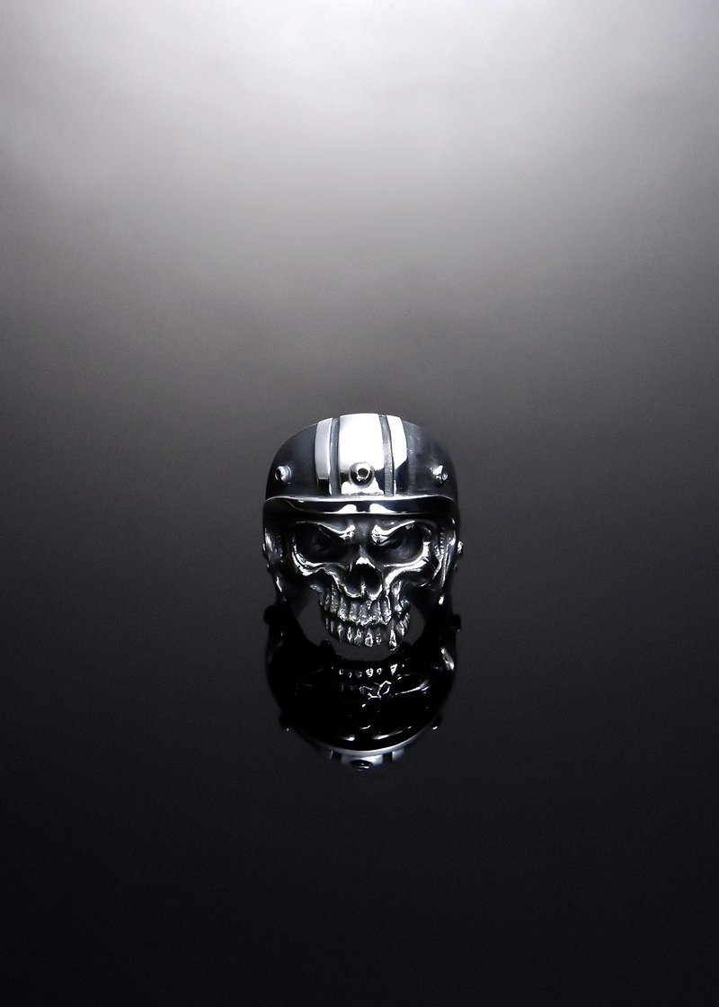 Helmets Skull Sturdy Fighter Ring | 半脸安全帽骷髅刚毅之戒 - 戒指 - 纯银 银色