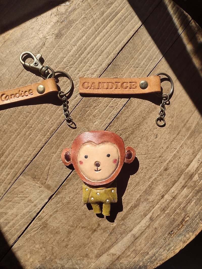 可爱小猴子  纯牛皮钥匙圈─ 可刻字 - 钥匙链/钥匙包 - 真皮 咖啡色
