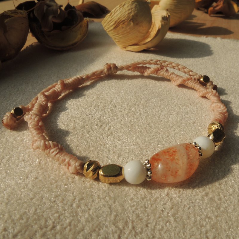 暖阳 / 天然石x巴西蚕丝蜡线手环 - 手链/手环 - 宝石 粉红色