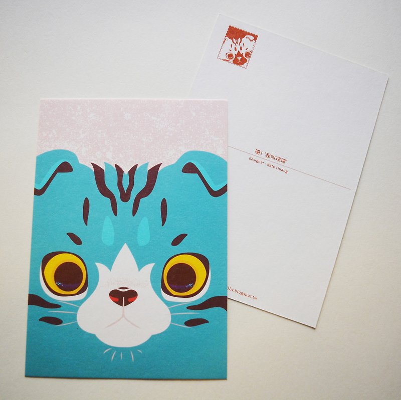 版印明信片：猫-“喵！我叫球球” - 卡片/明信片 - 纸 蓝色